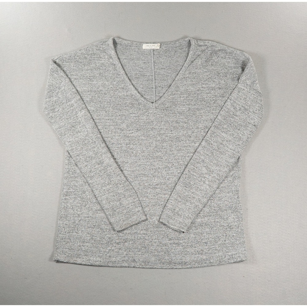 Rag & Bone Gray V-Neck Long Sleeve Cotton Knit Sweater Women's M